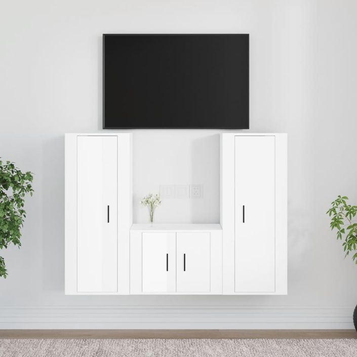 Ensemble de meubles TV 3 pcs Blanc brillant Bois d'ingénierie - Photo n°2