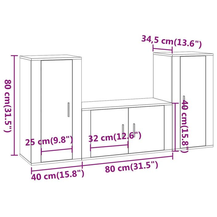 Ensemble de meubles TV 3 pcs Chêne fumé Bois d'ingénierie - Photo n°8