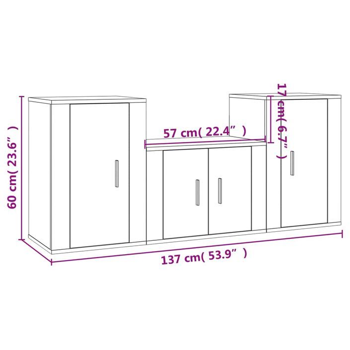 Ensemble de meubles TV 3 pcs Chêne fumé Bois d'ingénierie - Photo n°10