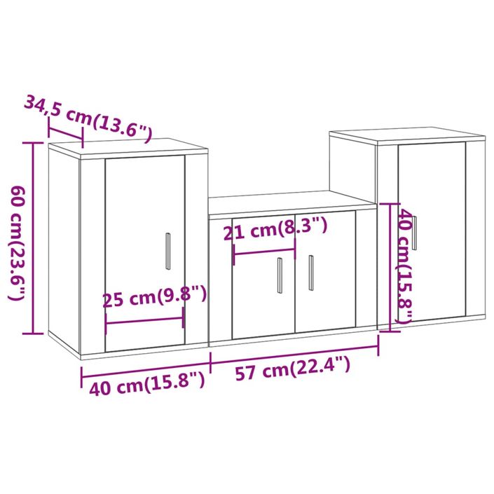 Ensemble de meubles TV 3 pcs Chêne fumé Bois d'ingénierie - Photo n°8