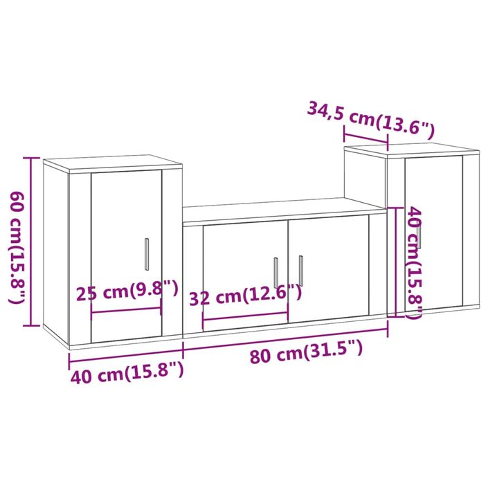 Ensemble de meubles TV 3 pcs Chêne fumé Bois d'ingénierie - Photo n°8