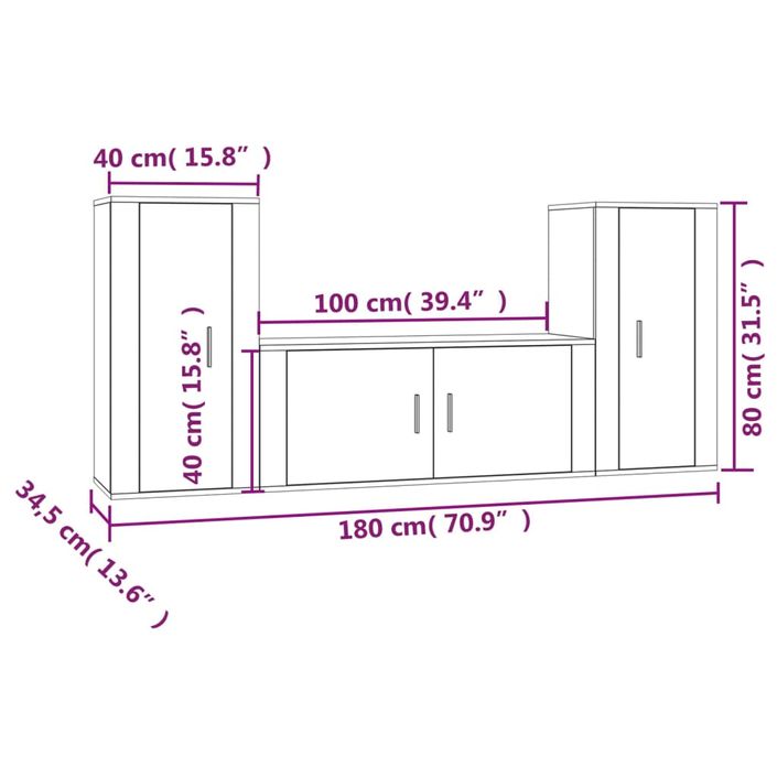 Ensemble de meubles TV 3 pcs Chêne fumé Bois d'ingénierie - Photo n°8