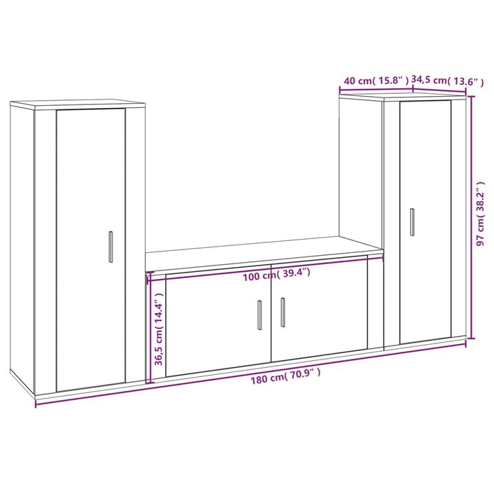 Ensemble de meubles TV 3 pcs Chêne fumé Bois d'ingénierie - Photo n°7