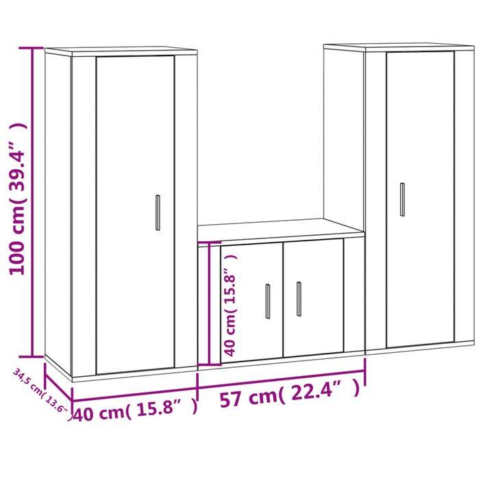 Ensemble de meubles TV 3 pcs Chêne sonoma Bois d'ingénierie - Photo n°7