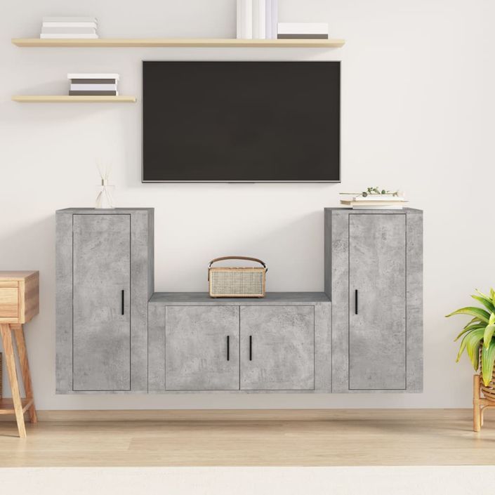 Ensemble de meubles TV 3 pcs Gris béton Bois d'ingénierie - Photo n°2