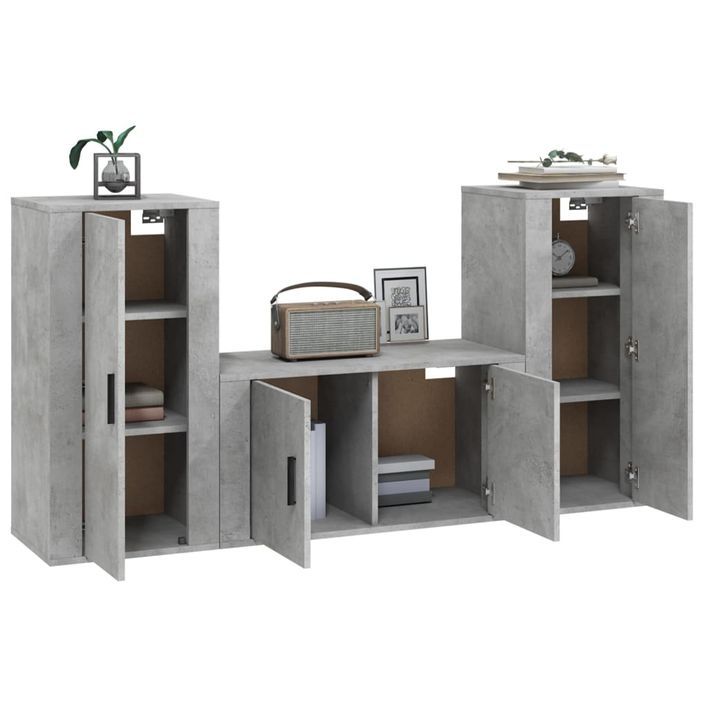 Ensemble de meubles TV 3 pcs Gris béton Bois d'ingénierie - Photo n°3