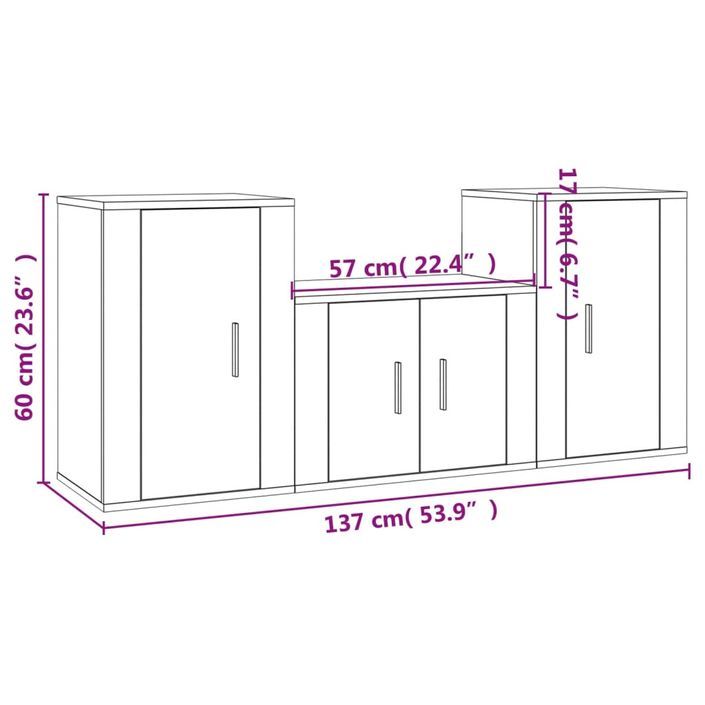 Ensemble de meubles TV 3 pcs Gris béton Bois d'ingénierie - Photo n°10