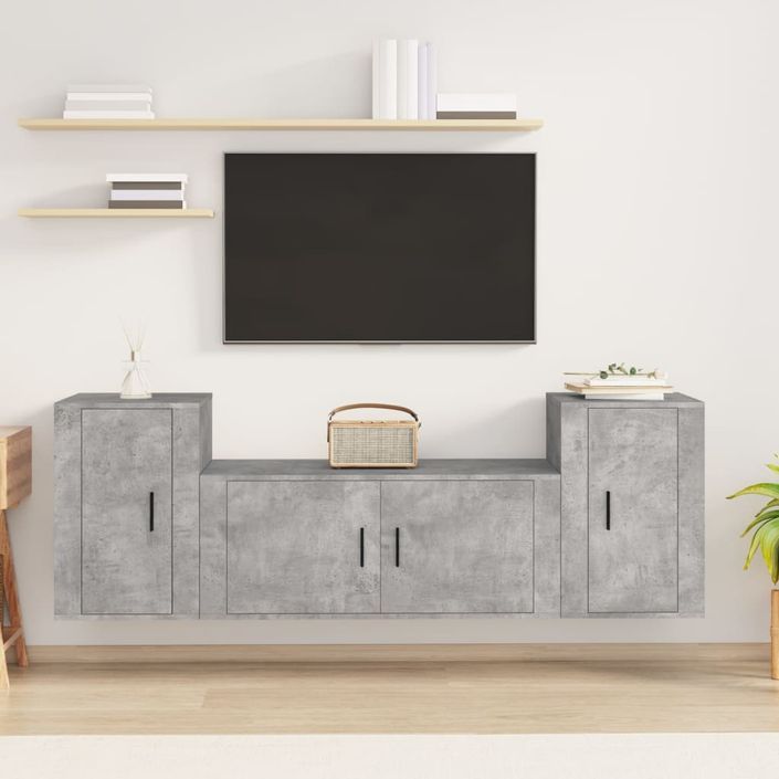 Ensemble de meubles TV 3 pcs Gris béton Bois d'ingénierie - Photo n°2