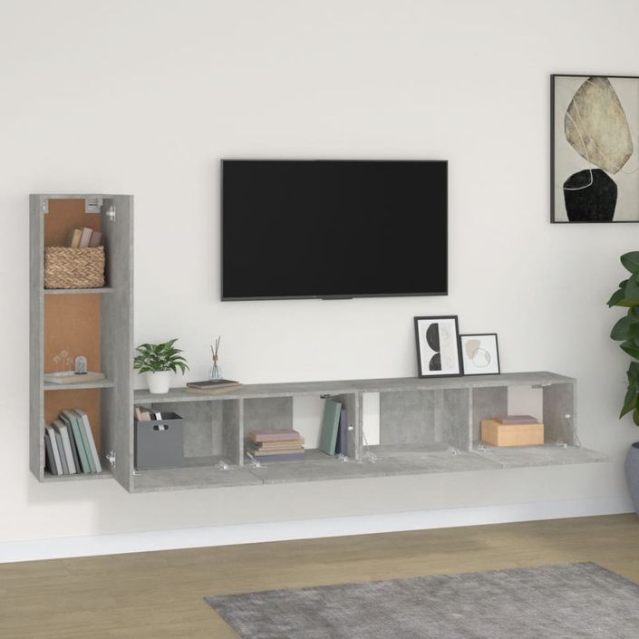 Ensemble de meubles TV 3 pcs Gris béton Bois d'ingénierie - Photo n°3