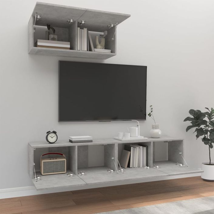 Ensemble de meubles TV 3 pcs Gris béton Bois d'ingénierie - Photo n°3