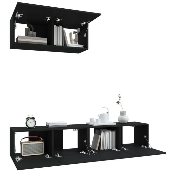 Ensemble de meubles TV 3 pcs Noir Bois d'ingénierie - Photo n°4