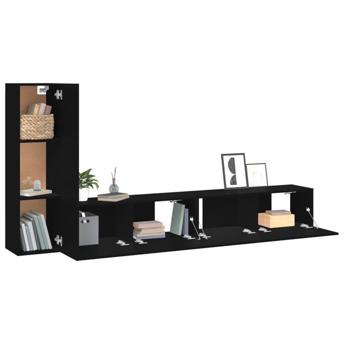 Ensemble de meubles TV 3 pcs Noir Bois d'ingénierie - Photo n°4