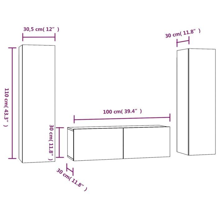 Ensemble de meubles TV 3 pcs Sonoma gris Bois d'ingénierie - Photo n°7