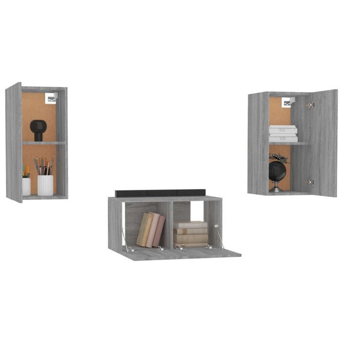 Ensemble de meubles TV 3 pcs Sonoma gris Bois d'ingénierie - Photo n°4