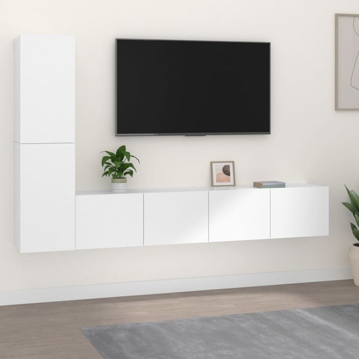 Ensemble de meubles TV 4 pcs Blanc Bois d'ingénierie - Photo n°2