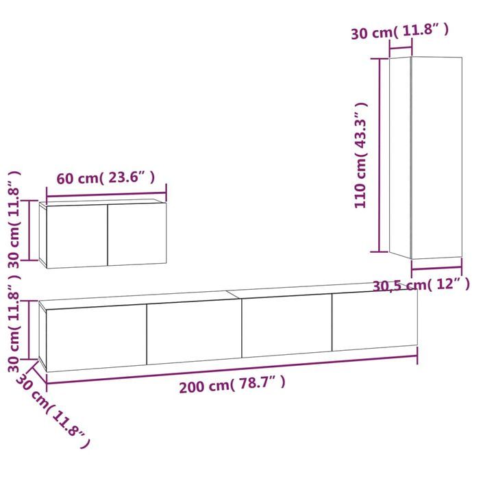 Ensemble de meubles TV 4 pcs Blanc Bois d'ingénierie - Photo n°12