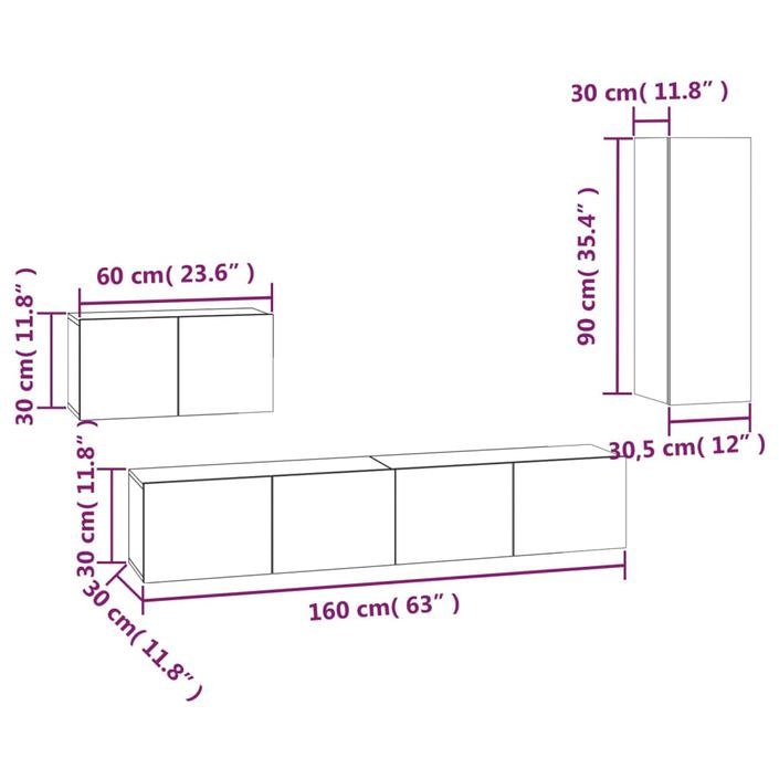 Ensemble de meubles TV 4 pcs Blanc Bois d'ingénierie - Photo n°12