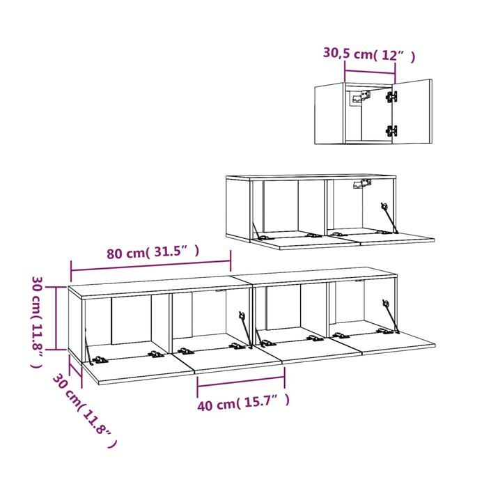 Ensemble de meubles TV 4 pcs Blanc Bois d'ingénierie - Photo n°7