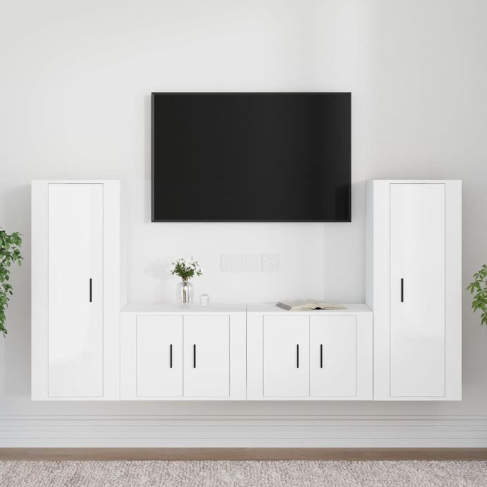 Ensemble de meubles TV 4 pcs Blanc brillant Bois d'ingénierie - Photo n°2