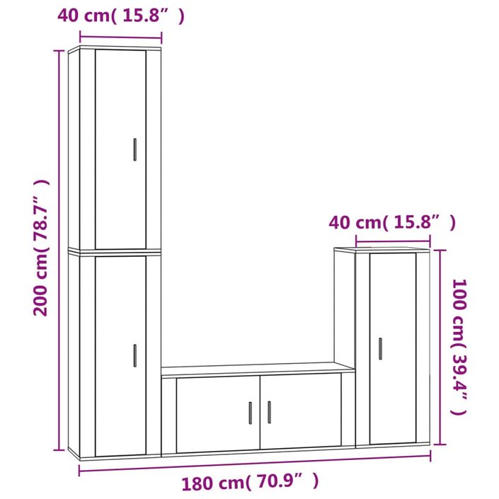 Ensemble de meubles TV 4 pcs Chêne fumé Bois d'ingénierie - Photo n°7