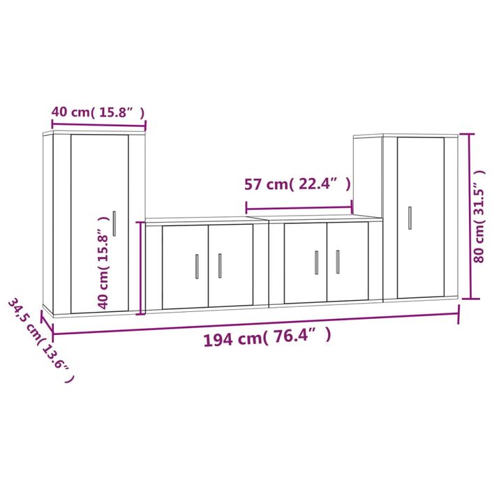 Ensemble de meubles TV 4 pcs Chêne fumé Bois d'ingénierie - Photo n°8