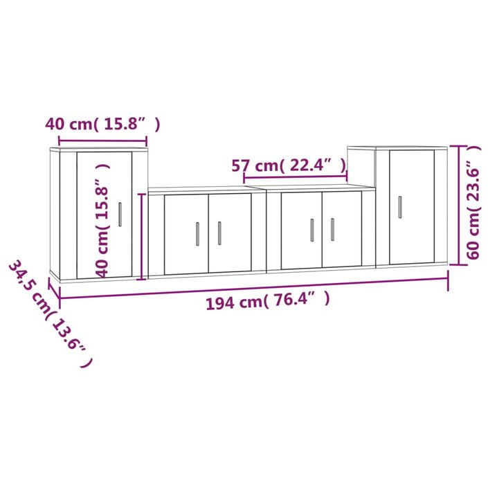 Ensemble de meubles TV 4 pcs Chêne fumé Bois d'ingénierie - Photo n°8