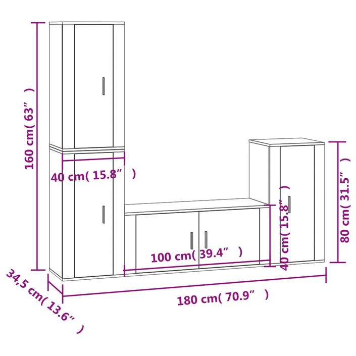 Ensemble de meubles TV 4 pcs Chêne fumé Bois d'ingénierie - Photo n°7