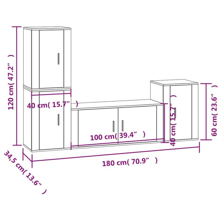 Ensemble de meubles TV 4 pcs Chêne fumé Bois d'ingénierie - Photo n°7