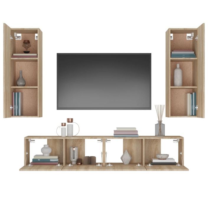 Ensemble de meubles TV 4 pcs Chêne sonoma Bois d'ingénierie - Photo n°5