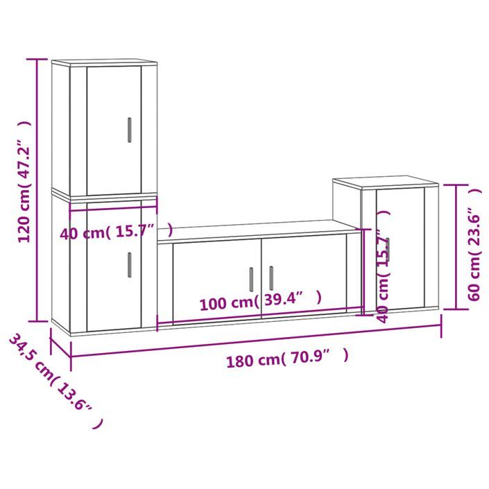 Ensemble de meubles TV 4 pcs Gris béton Bois d'ingénierie - Photo n°7