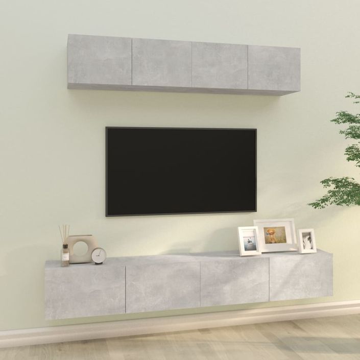 Ensemble de meubles TV 4 pcs Gris béton Bois d'ingénierie - Photo n°1