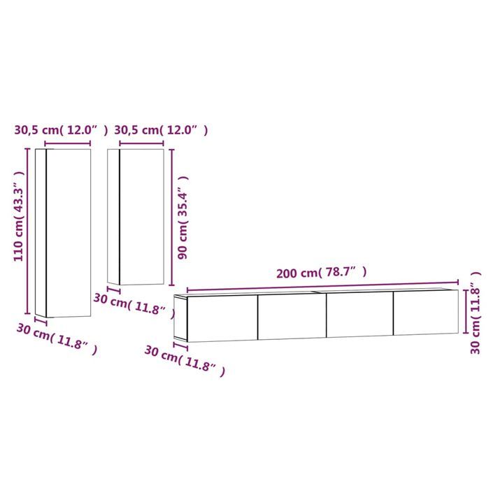 Ensemble de meubles TV 4 pcs Gris béton Bois d'ingénierie - Photo n°10