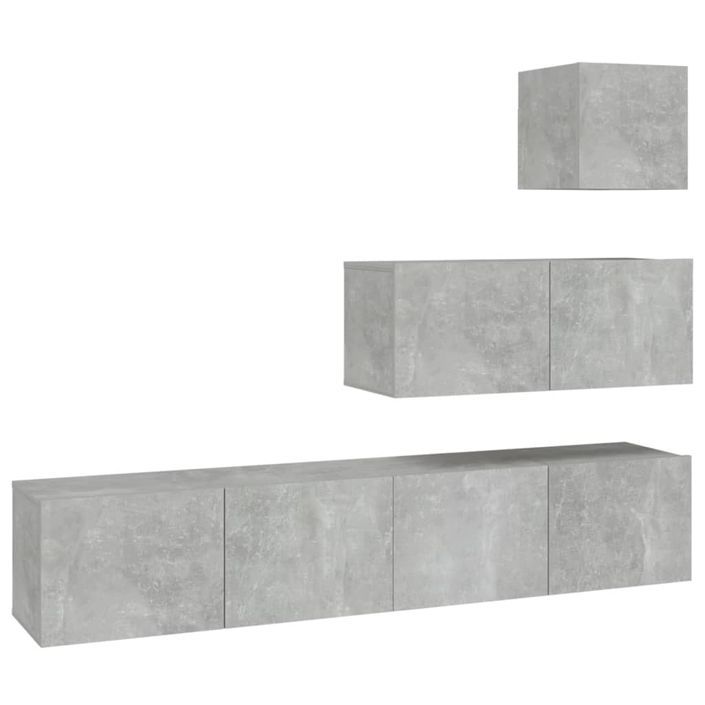 Ensemble de meubles TV 4 pcs Gris béton Bois d'ingénierie - Photo n°2