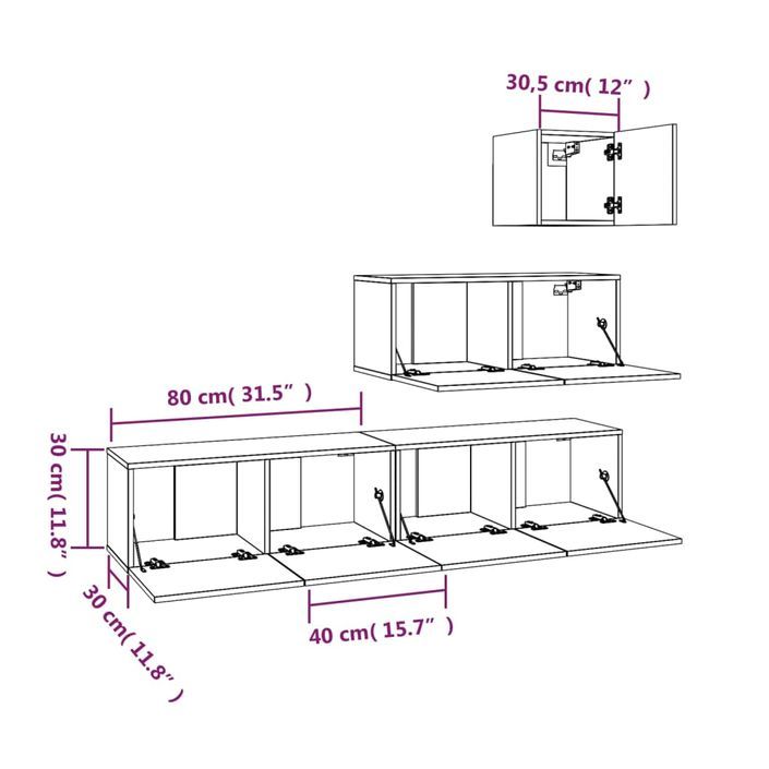 Ensemble de meubles TV 4 pcs Gris béton Bois d'ingénierie - Photo n°7