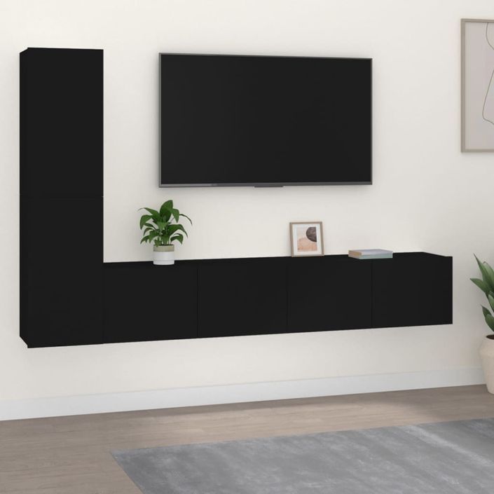 Ensemble de meubles TV 4 pcs Noir Bois d'ingénierie - Photo n°1