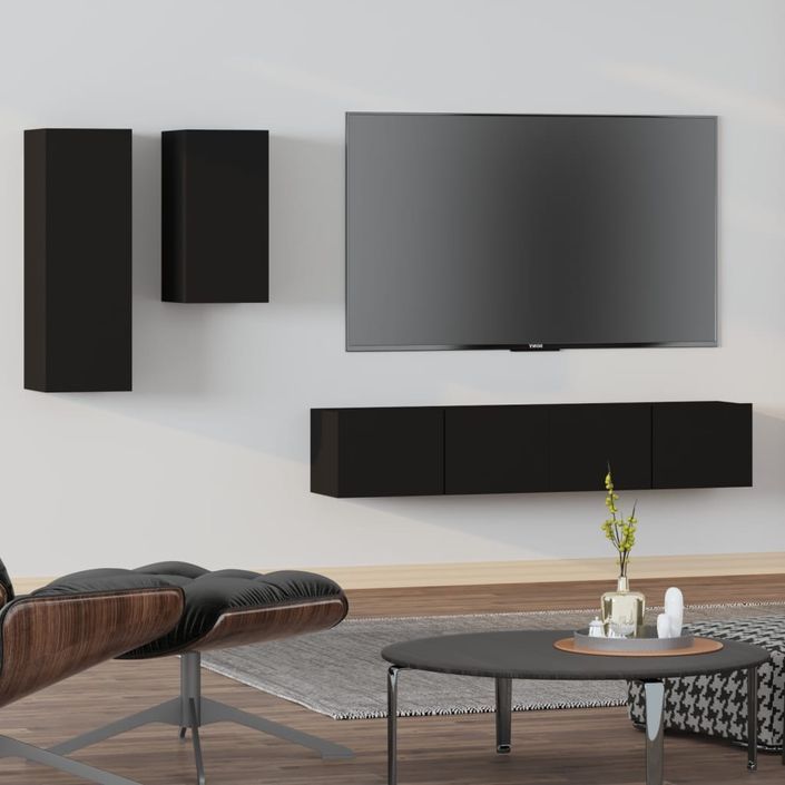 Ensemble de meubles TV 4 pcs Noir Bois d'ingénierie - Photo n°2