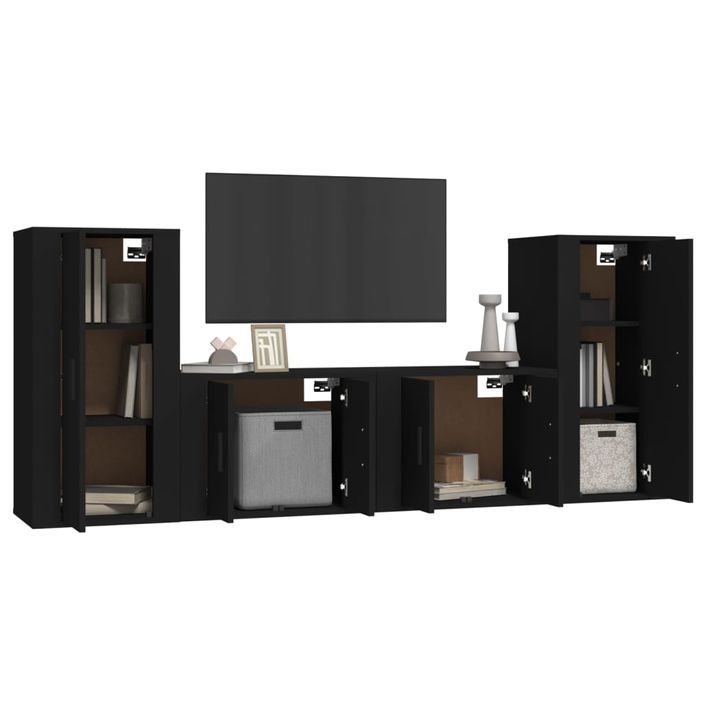 Ensemble de meubles TV 4 pcs Noir Bois d'ingénierie - Photo n°3