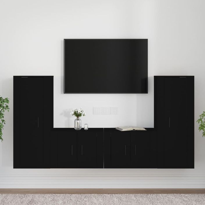 Ensemble de meubles TV 4 pcs Noir Bois d'ingénierie - Photo n°2