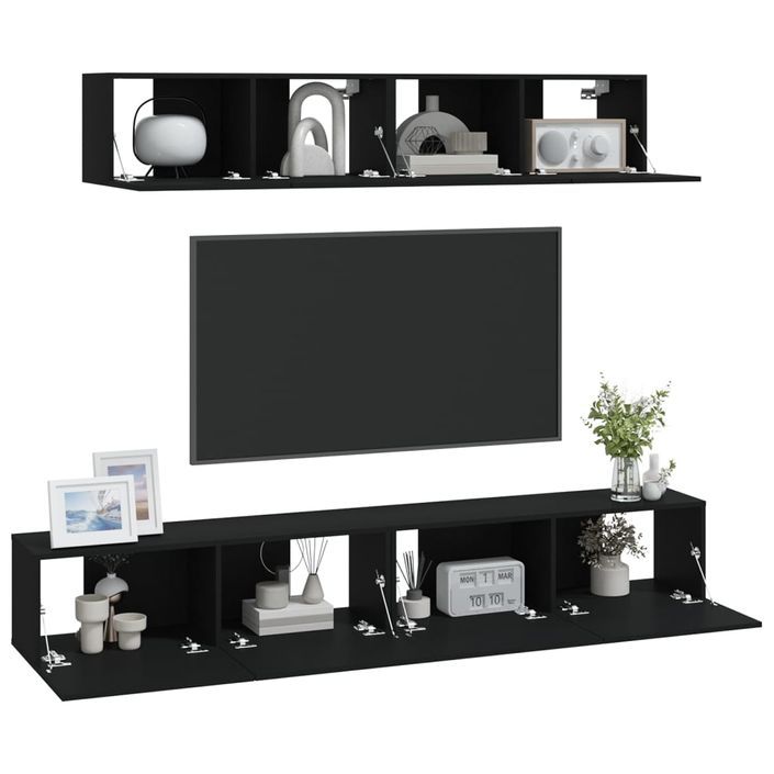 Ensemble de meubles TV 4 pcs Noir Bois d'ingénierie - Photo n°6