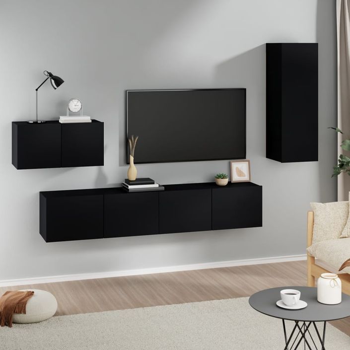 Ensemble de meubles TV 4 pcs Noir Bois d'ingénierie - Photo n°2