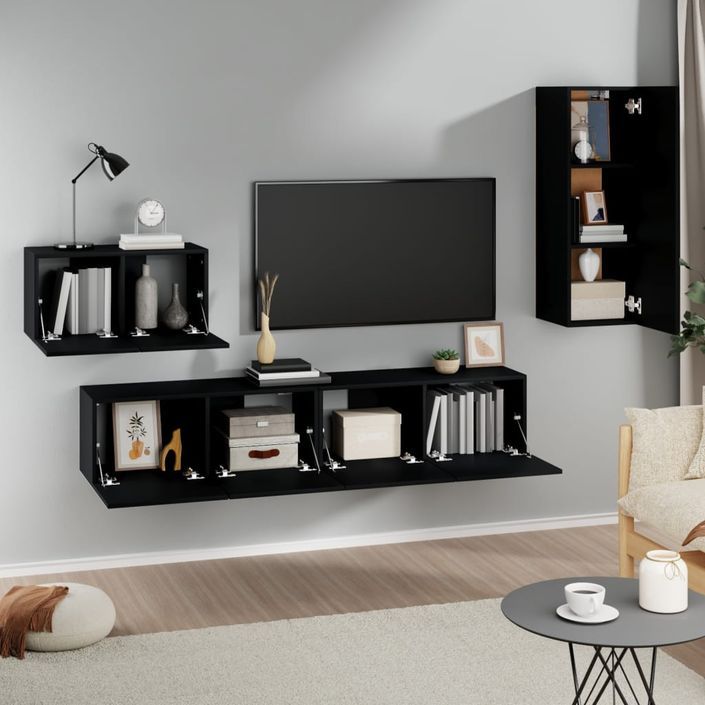 Ensemble de meubles TV 4 pcs Noir Bois d'ingénierie - Photo n°3