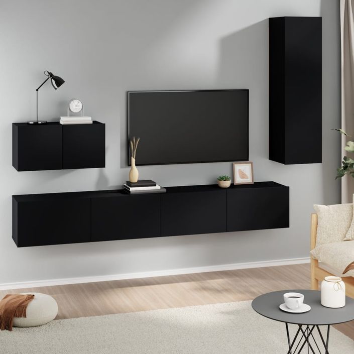 Ensemble de meubles TV 4 pcs Noir Bois d'ingénierie - Photo n°1