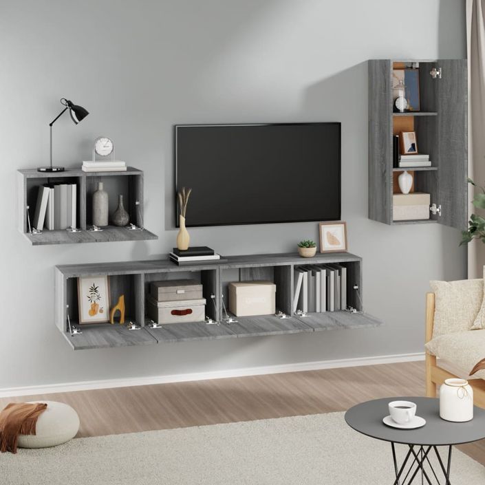 Ensemble de meubles TV 4 pcs Sonoma gris Bois d'ingénierie - Photo n°3