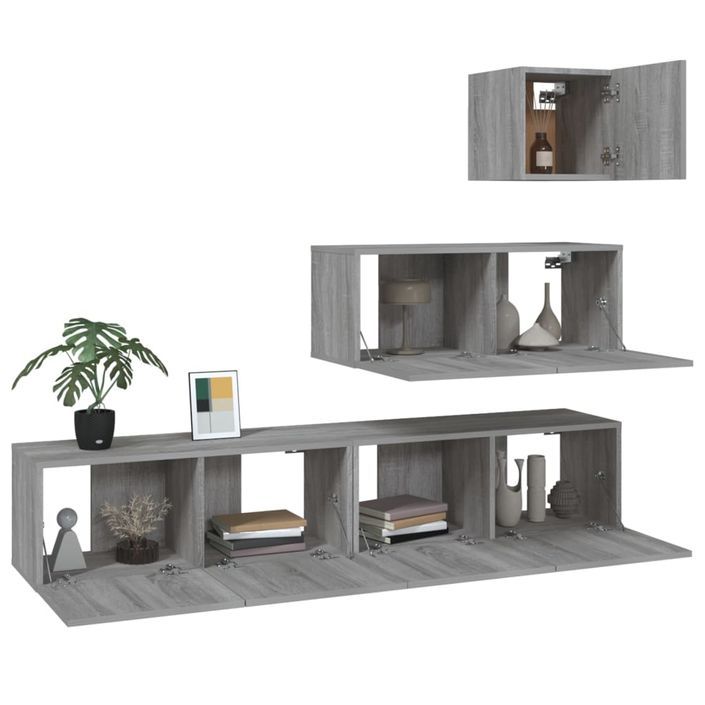 Ensemble de meubles TV 4 pcs Sonoma gris Bois d'ingénierie - Photo n°4