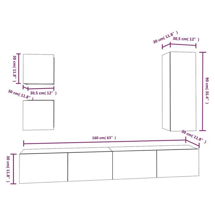 Ensemble de meubles TV 5 pcs Blanc Bois d'ingénierie - Photo n°10