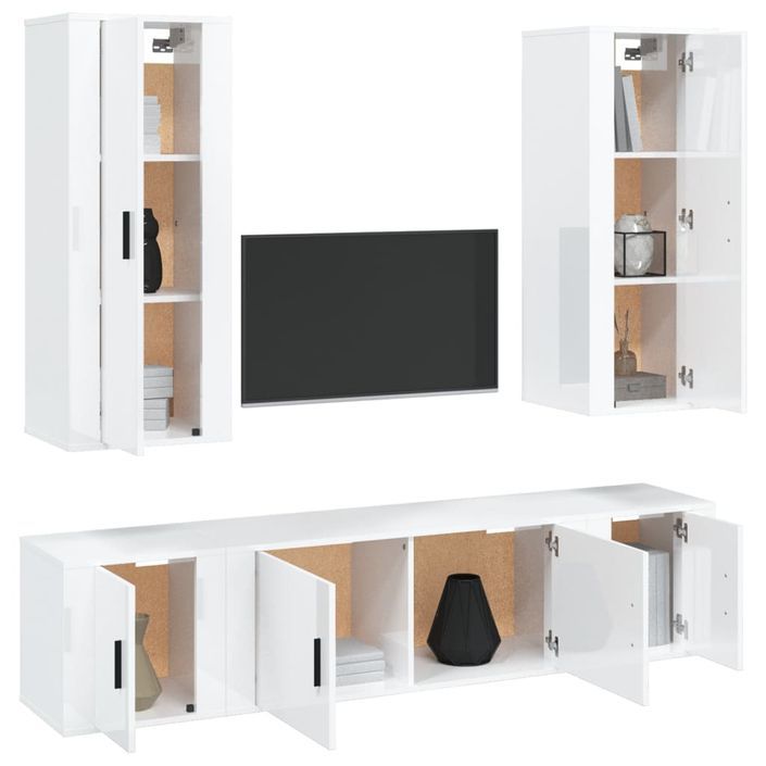 Ensemble de meubles TV 5 pcs Blanc brillant Bois d'ingénierie - Photo n°3