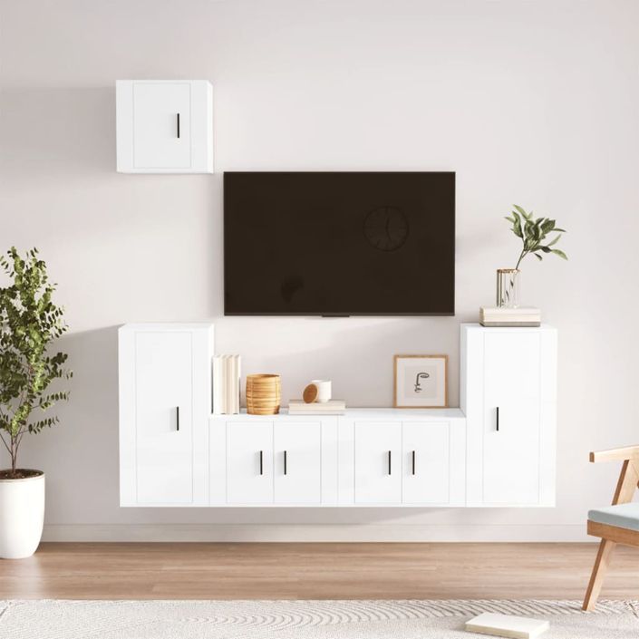 Ensemble de meubles TV 5 pcs Blanc brillant Bois d'ingénierie - Photo n°2