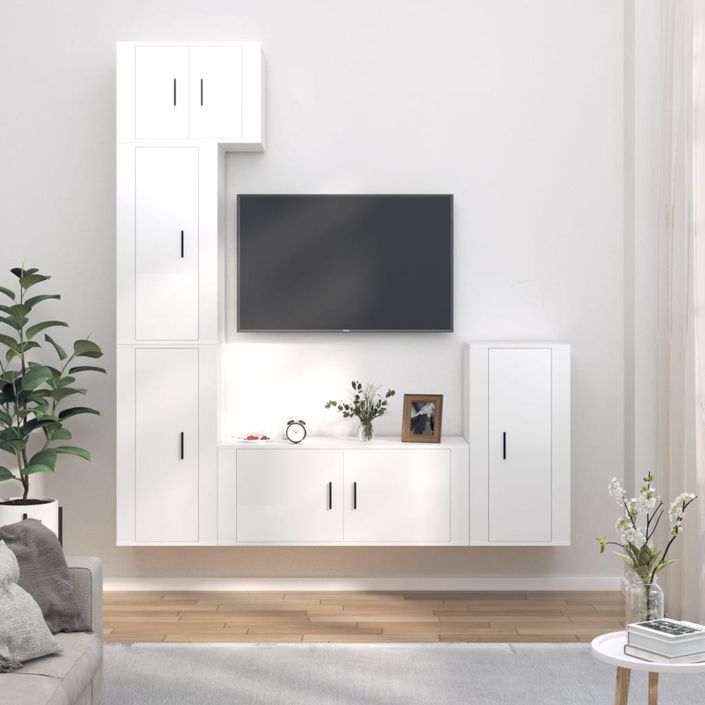 Ensemble de meubles TV 5 pcs Blanc brillant Bois d'ingénierie - Photo n°2