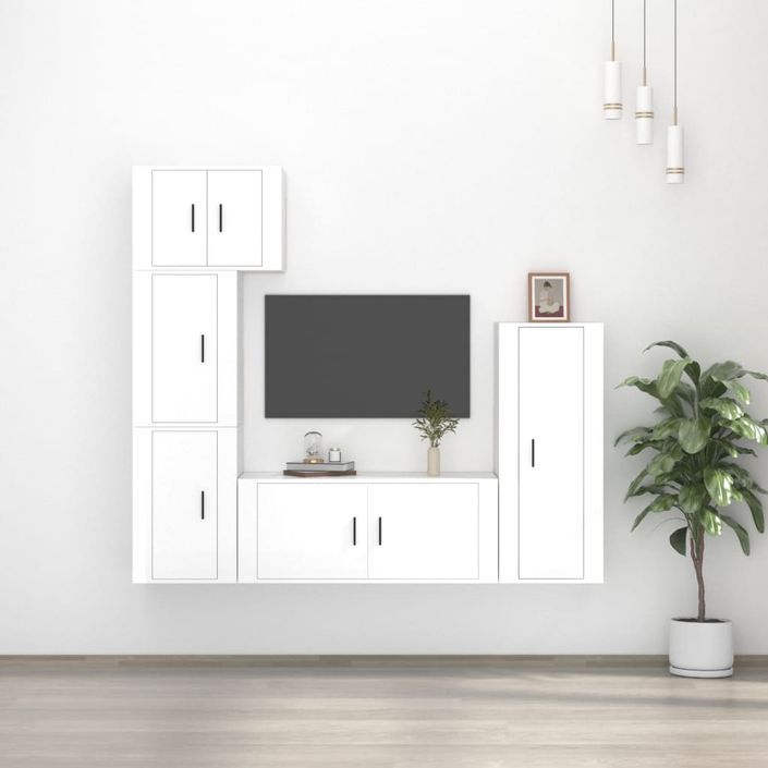 Ensemble de meubles TV 5 pcs Blanc brillant Bois d'ingénierie - Photo n°2