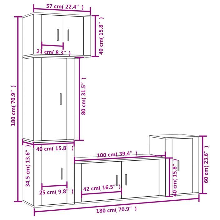 Ensemble de meubles TV 5 pcs Blanc brillant Bois d'ingénierie - Photo n°9